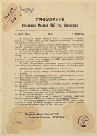 Обложка книги Приказание начальника Местной ПВО гор. Ленинграда N 21 4 апр. 1944 г. Ленинград